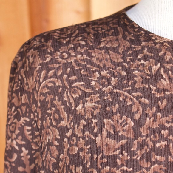 Vintage Jones New York 100% Silk Long Sleeve Brown Patterned Blouse - Picture 8 of 16